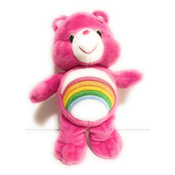Cheer Care Bear Small 8' pink with rainbow Just Play white tummy - Picture 1 of 6